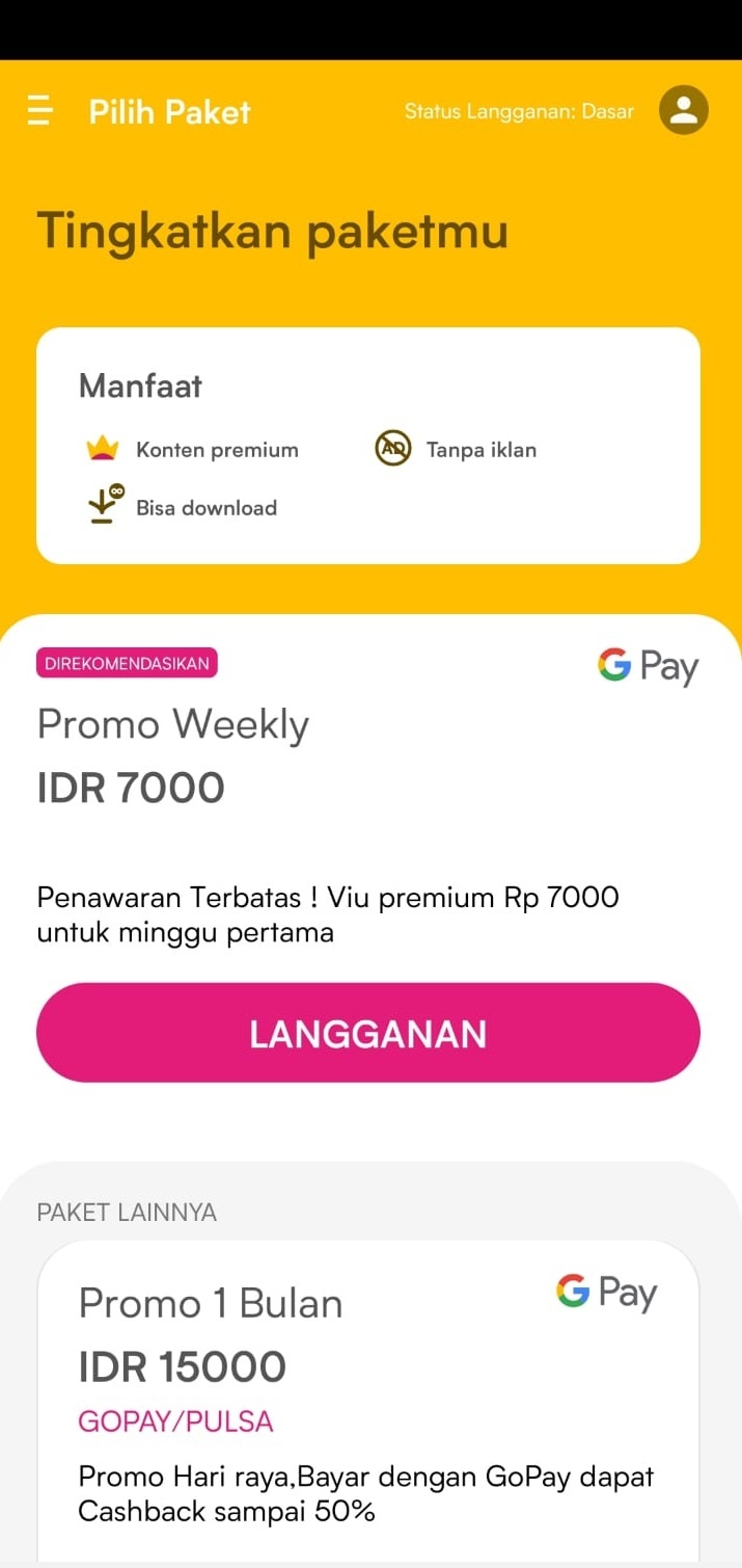 cara berlangganan viu premium di android