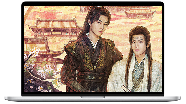 Zhang Zhe Xu as Duan Ziang, Mi Jin as Xiao Shu He Kill to love HD official Wallpaper desktop mockup v1紫陌红尘