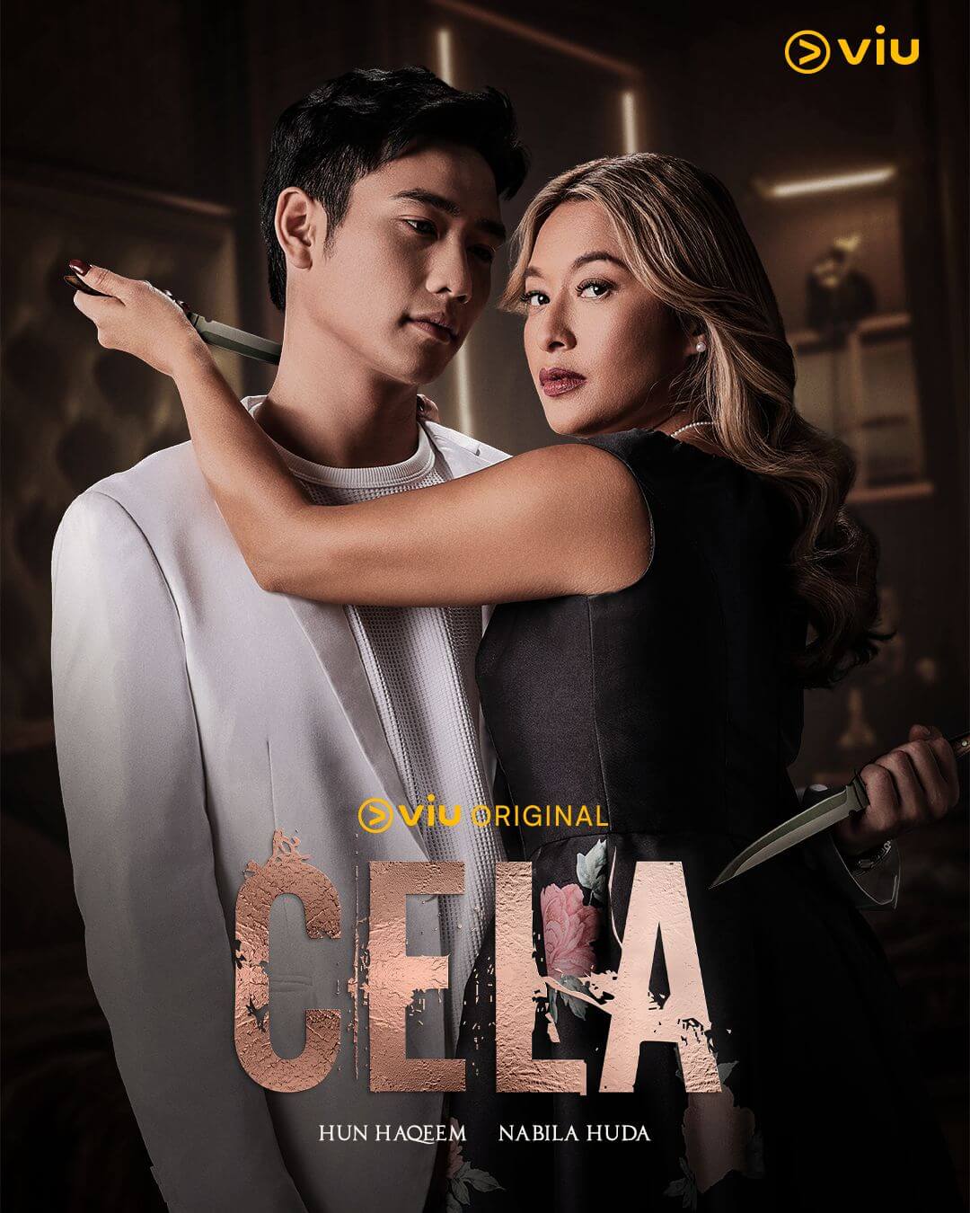 Broken Cela Viu Original Malay Dramas Thriller feature image Hun Haqeem as Kaer Nabila Huda as Datuk Anees vertical image